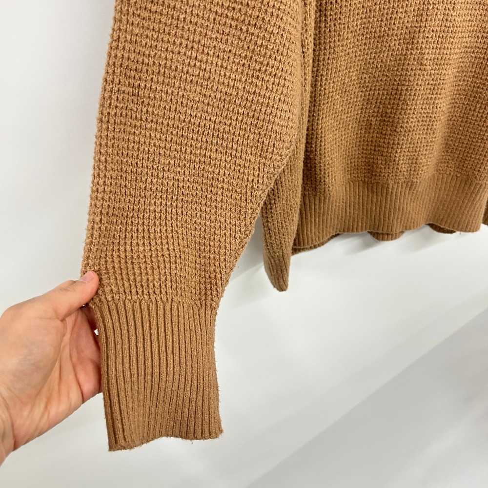 Aerie Oversized Quarter Zip Sweater L Camel Waffle Knit Coastal Old Money - Picture 4 of 12